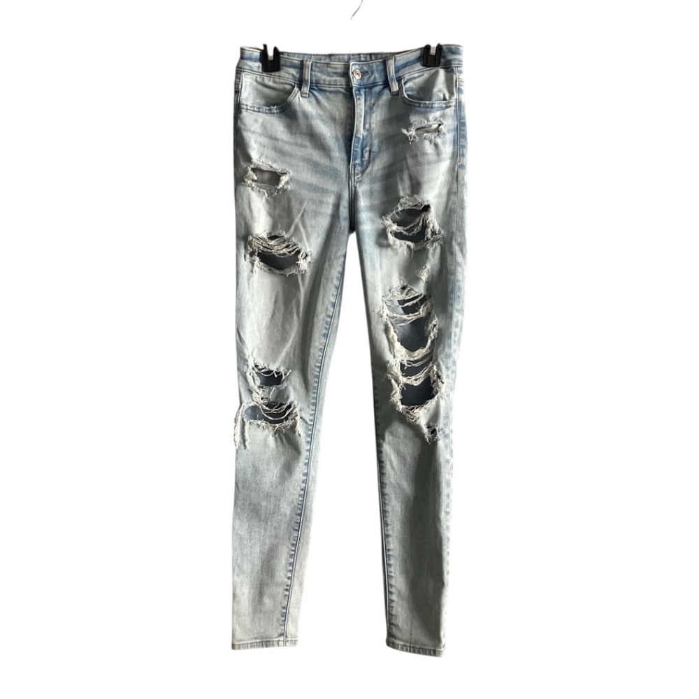 American Eagle Blue Skinny Distressed Super Hi-Rise Jeans